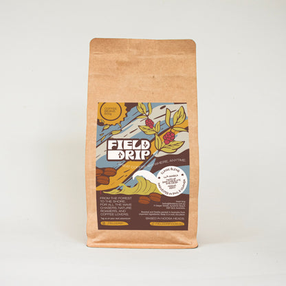 Field Drip Classic Blend coffee beans 500g — dark chocolate and cocoa, 100% Arabica medium roast harvested in PNG and Uganda