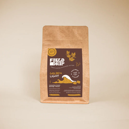 Field Drip Golden Light single origin filter roast coffee beans 250g — caramel, brown sugar and molasses, naturally grown and harvested in Brazil