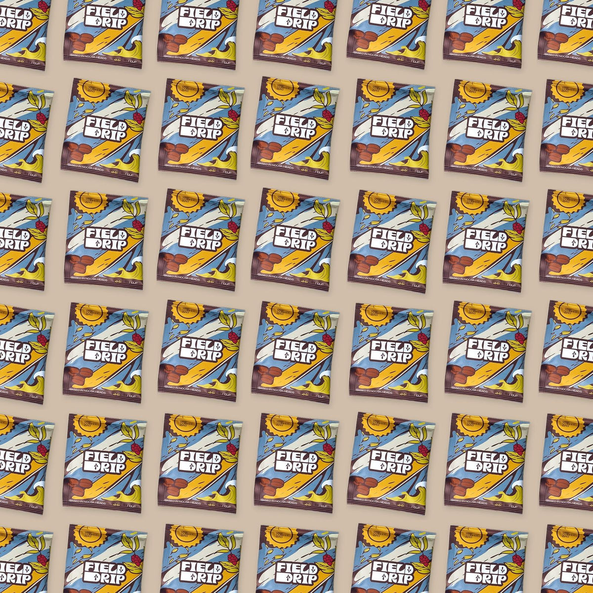 Pattern of individually sealed Field Drip specialty drip coffee bags