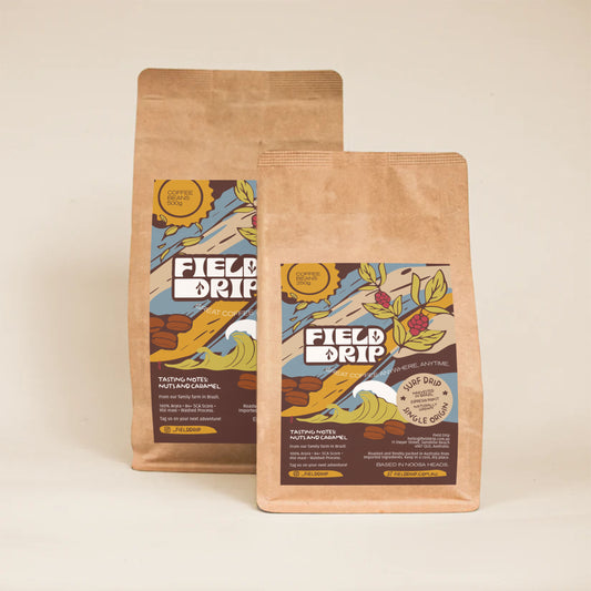 Field Drip Surf Drip coffee beans in 250g and 500g kraft paper bags — specialty single origin coffee