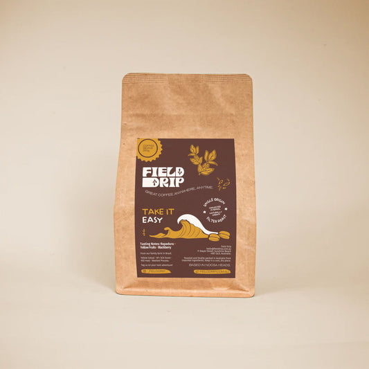 Field Drip Take it Easy single origin filter roast coffee beans 250g — rapadura, yellow fruits and blackberry, naturally grown and harvested in Brazil